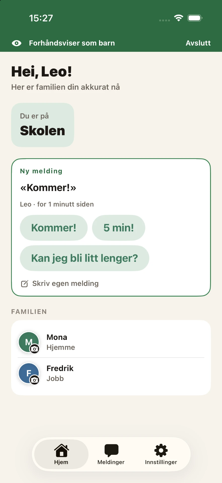 Skjermbilde fra PlingHome-appen
