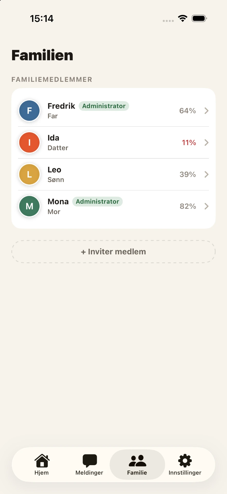 Skjermbilde fra PlingHome-appen