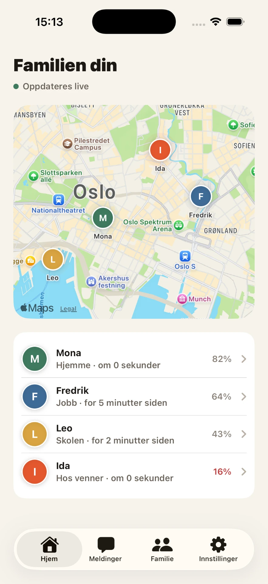Skjermbilde fra PlingHome-appen